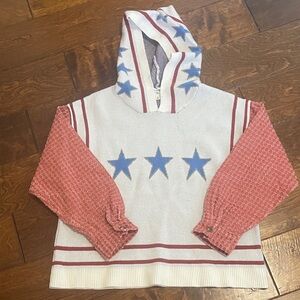 NWOT POL Knit Sweater with Red and Blue Pattern Size S